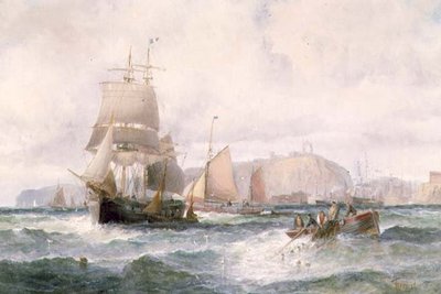 Schiffe vor einer Küste von William A. Thornley or Thornbery