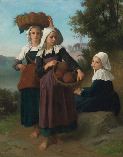 Junge Mädchen aus Fouesnant kehren vom Markt zurück von William-Adolphe Bouguereau