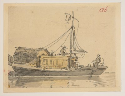 136. Eine Dschunke, aus einem Album von 372 Zeichnungen von Landschaften, Küstenlinien, Kostümen und Alltagsleben, erstellt während Lord Macartneys Gesandtschaft an den Kaiser von China, zwischen 1792 und 1794 (Bleistift & Aquarell auf Papier) von William Alexander