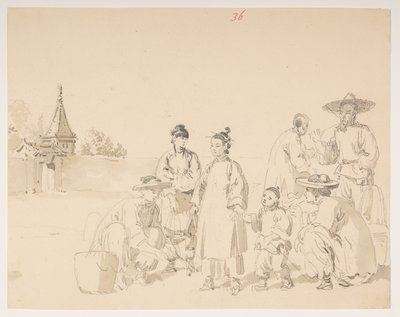 Eine Gruppe, aus einem Album mit 372 Zeichnungen von Landschaften, Küstenlinien, Kostümen und Alltagsleben, erstellt während der Botschaft von Lord Macartney an den Kaiser von China von William Alexander