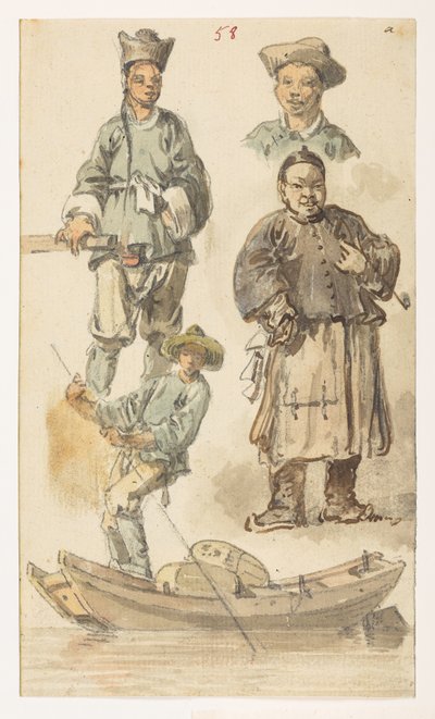 Studien von Chinesen, aus einem Album von 372 Zeichnungen von Landschaften, Küstenlinien, Kostümen und Alltagsleben während der Botschaft von Lord Macartney an den Kaiser von China, zwischen 1792 und 1794 von William Alexander