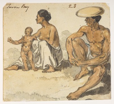 Mann, Frau und Kind von Turon Bay. aus einem Album mit 372 Zeichnungen von Landschaften, Küstenlinien, Kostümen und Alltagsleben, erstellt während der Botschaft von Lord Macartney an den Kaiser von China, zwischen 1792 und 1794 von William Alexander
