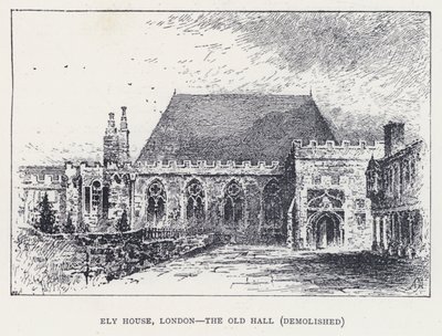Ely House, London, Die Alte Halle, abgerissen (Stich) von William Alexander Ansted