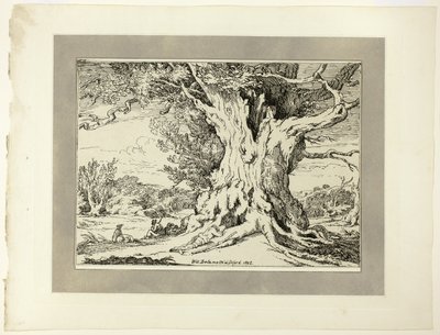Rastende Männer und Hunde unter einem großen Baum, aus der ersten Ausgabe von Specimens of Polyautography von William Alfred Delamotte