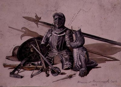 Studie von Rüstungen und Waffen auf Schloss Brancepeth, Durham von William Andrews Nesfield