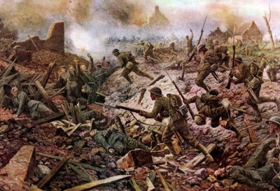Die Londoner Territorialen bei Pozières während der Schlacht an der Somme von William Barnes (after) Wollen