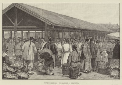 Chinesische Skizzen, der Markt in Shanghai von William Barnes Wollen