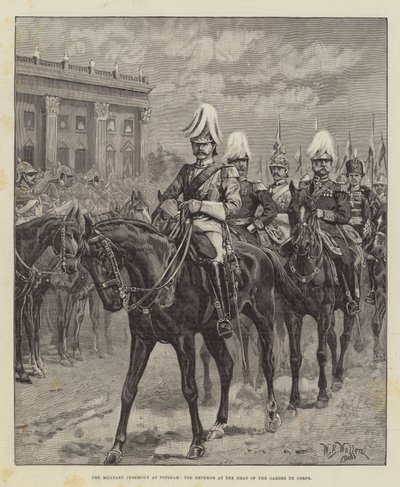 Die Militärzeremonie in Potsdam, der Kaiser an der Spitze der Gardes du Corps von William Barnes Wollen