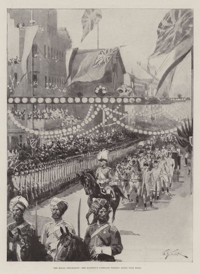 Der königliche Umzug, die Kutsche Ihrer Majestät fährt entlang Pall Mall von William Barnes Wollen