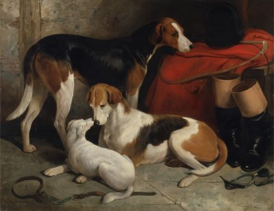 Ein Paar von Lord Henry Bentincks Foxhounds mit einem Terrier, ca. 1845 von William Barraud