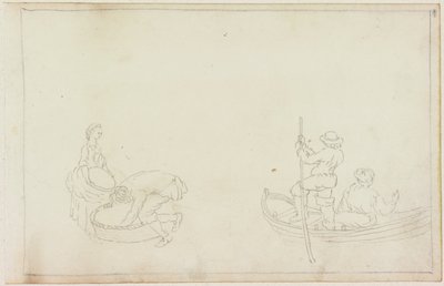 Zwei Schiffer und Mann und Frau mit Korb von William Beilby
