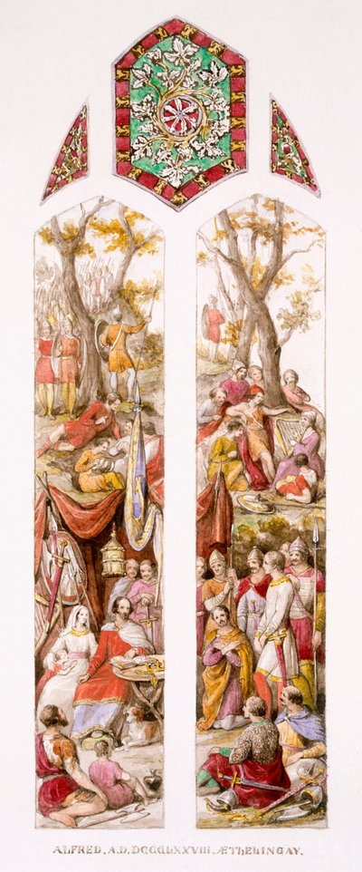 König Alfred in Athelney, Somerset, mit seinen Anhängern, ca. 1880 von William Bell and Boyd, Alice Scott