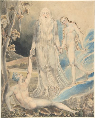 Engel der göttlichen Gegenwart bringt Eva zu Adam (Die Erschaffung Evas: "Und sie soll Frau genannt werden") von William Blake