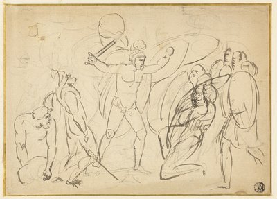 Klassischer Kampf (recto); Skizze eines männlichen Aktes (verso) von William Blake