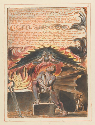 „Sein Gespenst, getrieben von den Sternenrädern der Söhne Albions...“ (Tafel 6) von William Blake