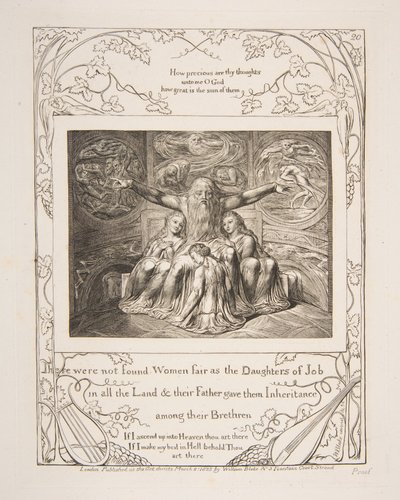 Hiob und seine Töchter, aus Illustrationen des Buches Hiob, 1825-26 von William Blake