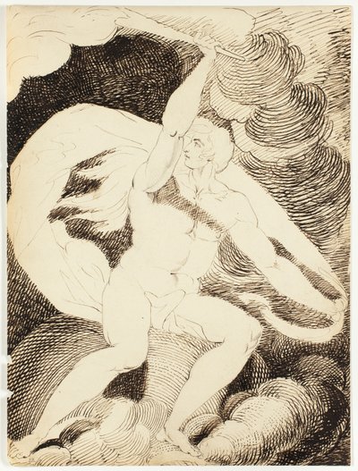 Nackte Figur eines Mannes mit brennender Fackel von William Blake