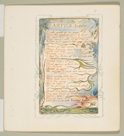 Lieder der Unschuld und der Erfahrung: Antwort der Erde, ca. 1825 von William Blake