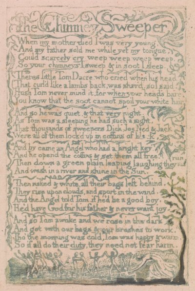 Lieder der Unschuld und der Erfahrung, Platte 10, "Der Schornsteinfeger" (Bentley 12) von William Blake