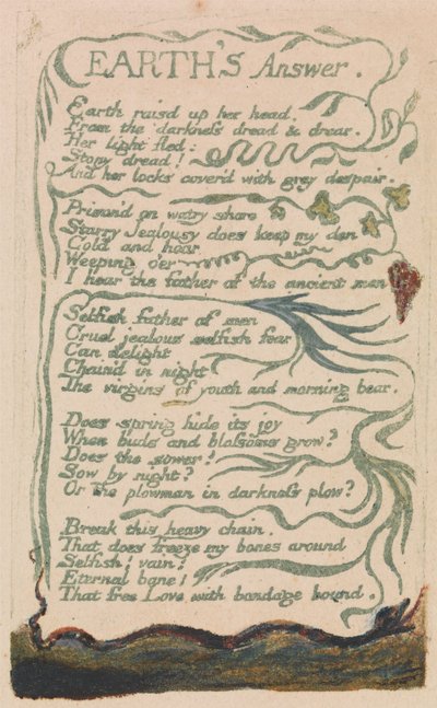 Lieder der Unschuld und der Erfahrung, Tafel 35, Antwort der Erde (Bentley 31) von William Blake
