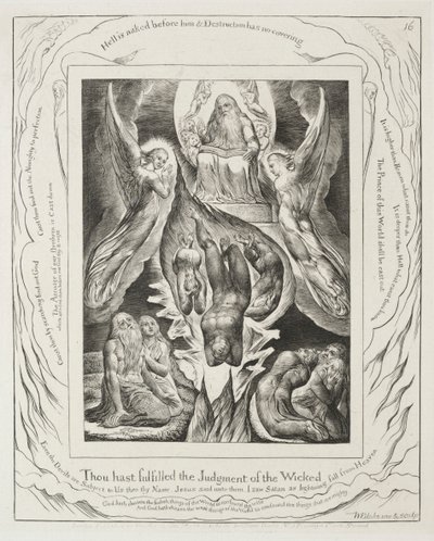 Das Buch Hiob: Pl. 16, Du hast das Urteil der Gottlosen erfüllt, 1825 von William Blake