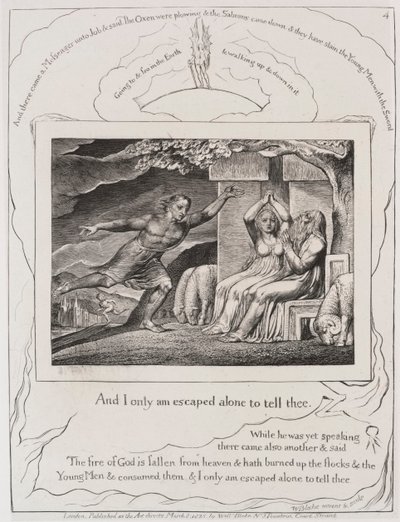 Das Buch Hiob: Pl. 4, und ich allein bin entkommen, um es dir zu sagen von William Blake