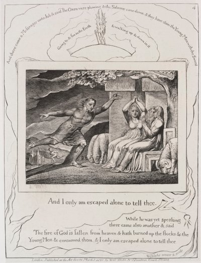 Das Buch Hiob: Pl. 4, und ich allein bin entkommen, um es dir zu sagen von William Blake