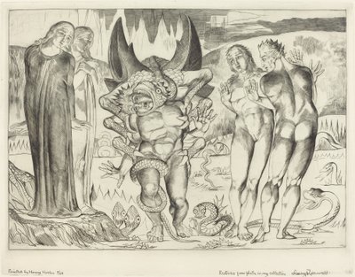 Der Kreis der Diebe; Agnolo Brunelleschi wird von einer sechsfingrigen Schlange angegriffen von William Blake