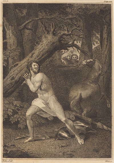 Orlando in Wut reißt Bäume aus von William Blake after Thomas Stothard