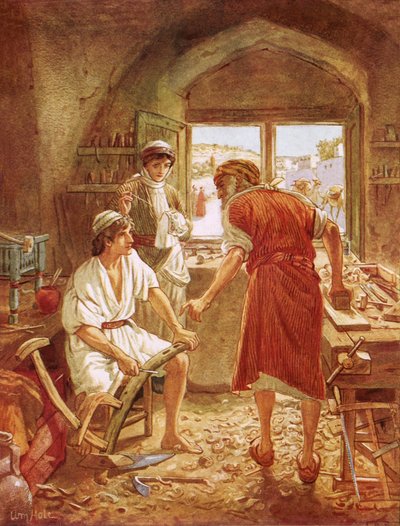 Christus arbeitet mit Joseph als Zimmermann von William Brassey Hole