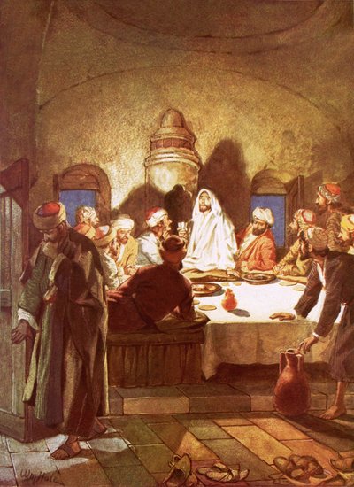 Jesus bricht das Brot und gibt seinen Jüngern den Kelch von William Brassey Hole