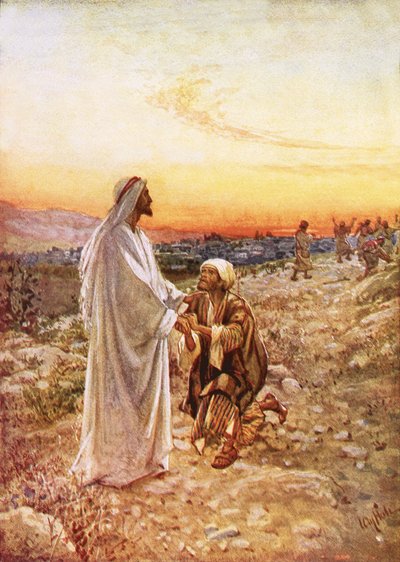 Jesus mit dem einen Aussätzigen, der zurückkehrte, um zu danken von William Brassey Hole