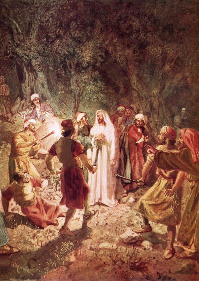Judas verrät Jesus mit einem Kuss im Garten Gethsemane von William Brassey Hole