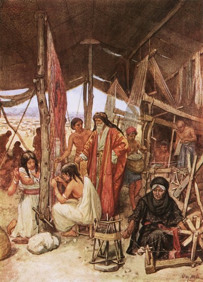 Moses inspiziert das Weben und Sticken der Vorhänge des Tabernakels von William Brassey Hole