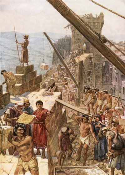 Wiederaufbau der Mauer von Jerusalem unter Nehemia von William Brassey Hole