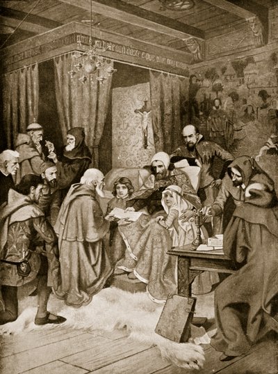 Robert Bruce verleiht eine Urkunde, 1329, Illustration aus 