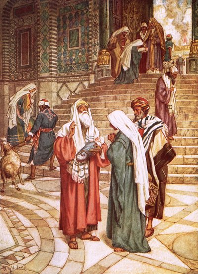 Das Jesuskind wird in den Tempel gebracht und von Simeon als Retter erkannt von William Brassey Hole