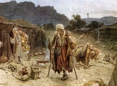 Die vier Aussätzigen plündern das Lager der Syrer - Bibel von William Brassey Hole