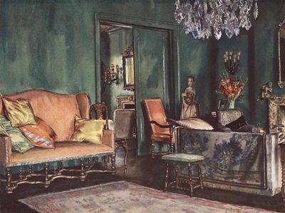 Inneneinrichtung: Ein Wohnzimmer mit grünen Wänden von William Bruce Ellis Ranken