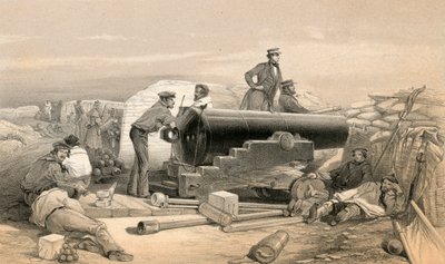 Ein ruhiger Tag in der Diamant-Batterie, Porträt eines Lancaster 68-Pfünders, 15. Dezember 1854 von William Crimea Simpson