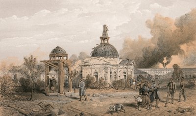 Kirche hinter dem Redan, Blick nach Norden, zeigt die Auswirkungen von Schuss und Granate von William Crimea Simpson