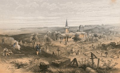 Quarantänefriedhof und Kirche mit französischer Batterie Nr. 50 von William Crimea Simpson