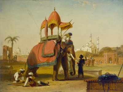 Ein geschmückter Elefant - Szene in der Nähe von Delhi (Eine Szene in den Ostindien), 1832 von William Daniell
