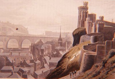 Edinburgh mit Teil der North Bridge und Schloss, aus Daniell