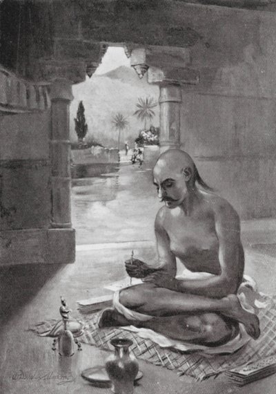 Kalidasa verfasst den "Wolkenbote", 375 n. Chr. (Lithografie) von William Douglas Almond
