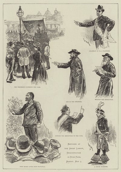Skizzen bei der großen Arbeiterdemonstration im Hyde Park von William Douglas Almond