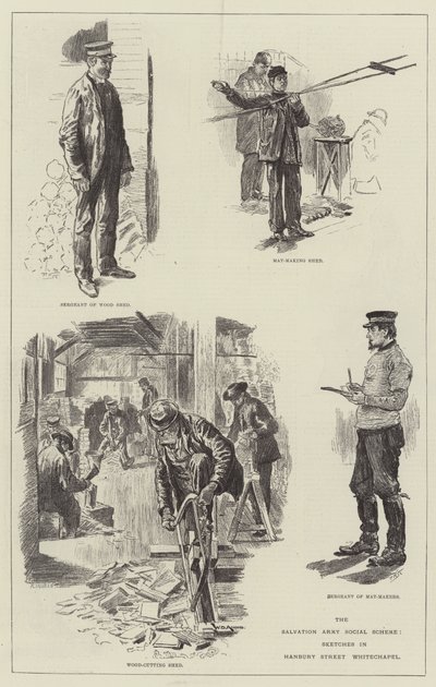 Das Sozialprogramm der Heilsarmee, Skizzen in der Hanbury Street, Whitechapel von William Douglas Almond
