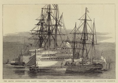 Die Arktisexpedition, die Yacht Pandora unter dem Heck der Serapis im Hafen von Portsmouth von William Edward Atkins