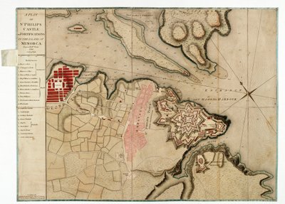 Ein Plan von St. Philips Castle und Befestigungen auf der Insel Menorca von William Faden