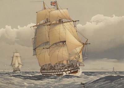 Linienschiff mit 74 Kanonen, um 1794 von William Frederick Mitchell